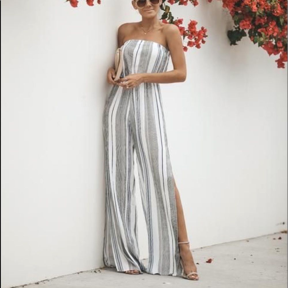 VICI Clear the Air Strapless Jumpsuit SMALL